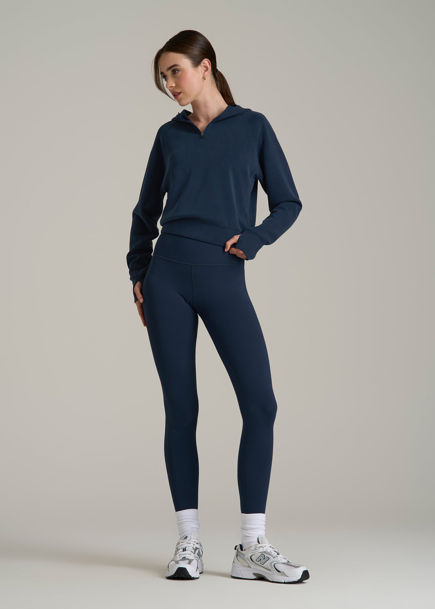 Soft Motion Cropped Zip Up Hoodie for Tall Women in Evening Blue