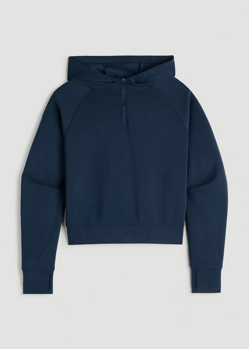 Soft Motion Cropped Zip Up Hoodie for Tall Women in Evening Blue