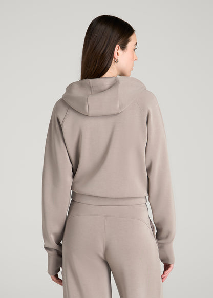 Soft Motion Cropped Zip Up Hoodie for Tall Women in Portobello