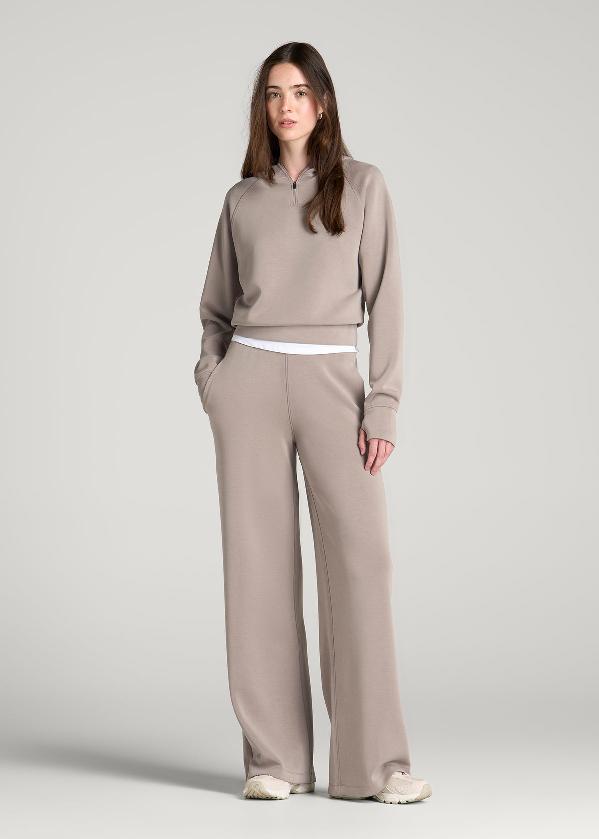 Soft Motion Cropped Zip Up Hoodie for Tall Women in Portobello