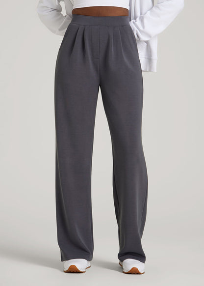 Soft Motion Pleated Wide Leg Pant for Tall Women in Charcoal Rinse