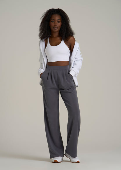 Soft Motion Pleated Wide Leg Pant for Tall Women in Charcoal Rinse