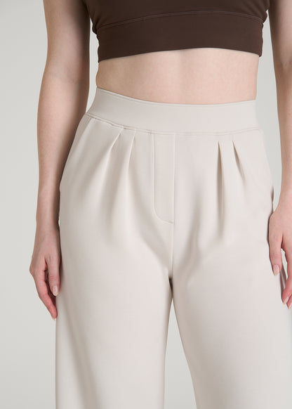 Soft Motion Pleated Wide Leg Pant for Tall Women in White Sand