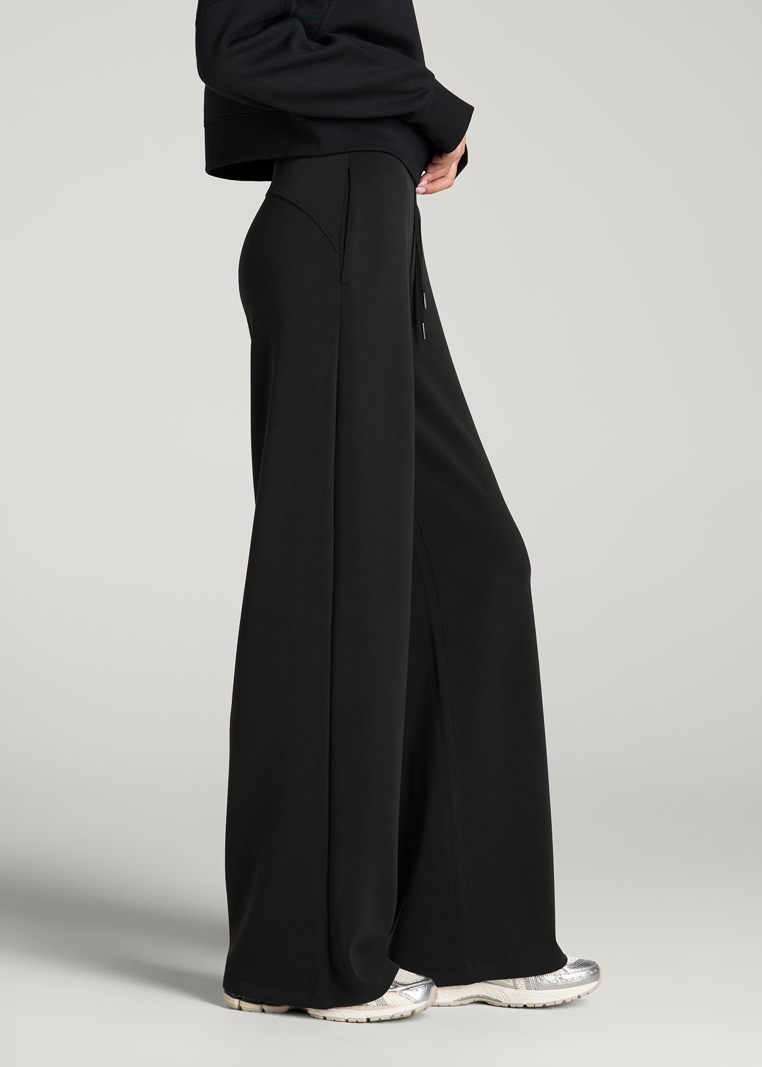 Soft Motion Pull-On Tie Waist Pants for Tall Women in Black