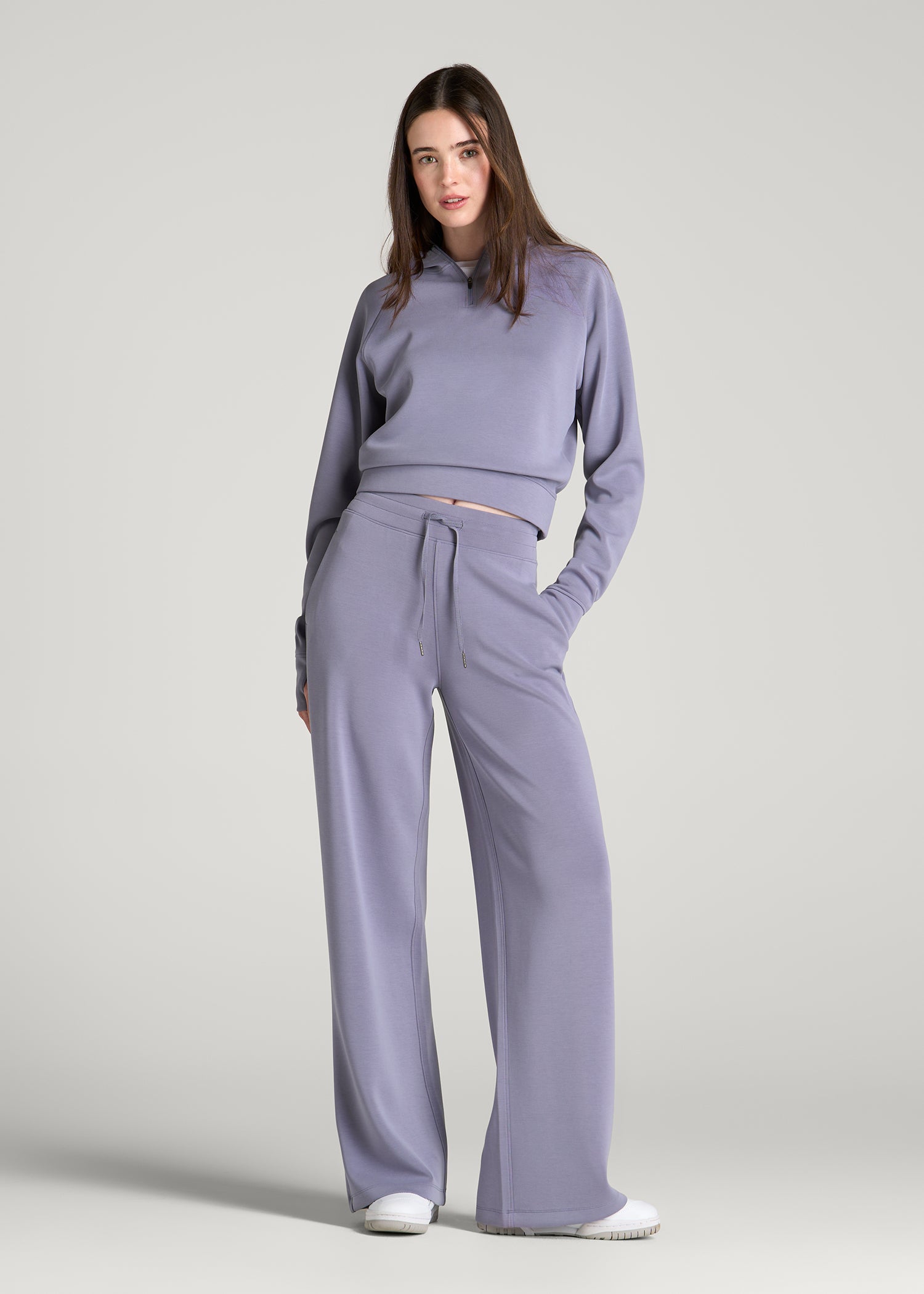 Soft Motion Pull-On Tie Waist Pants for Tall Women in Blue Granite