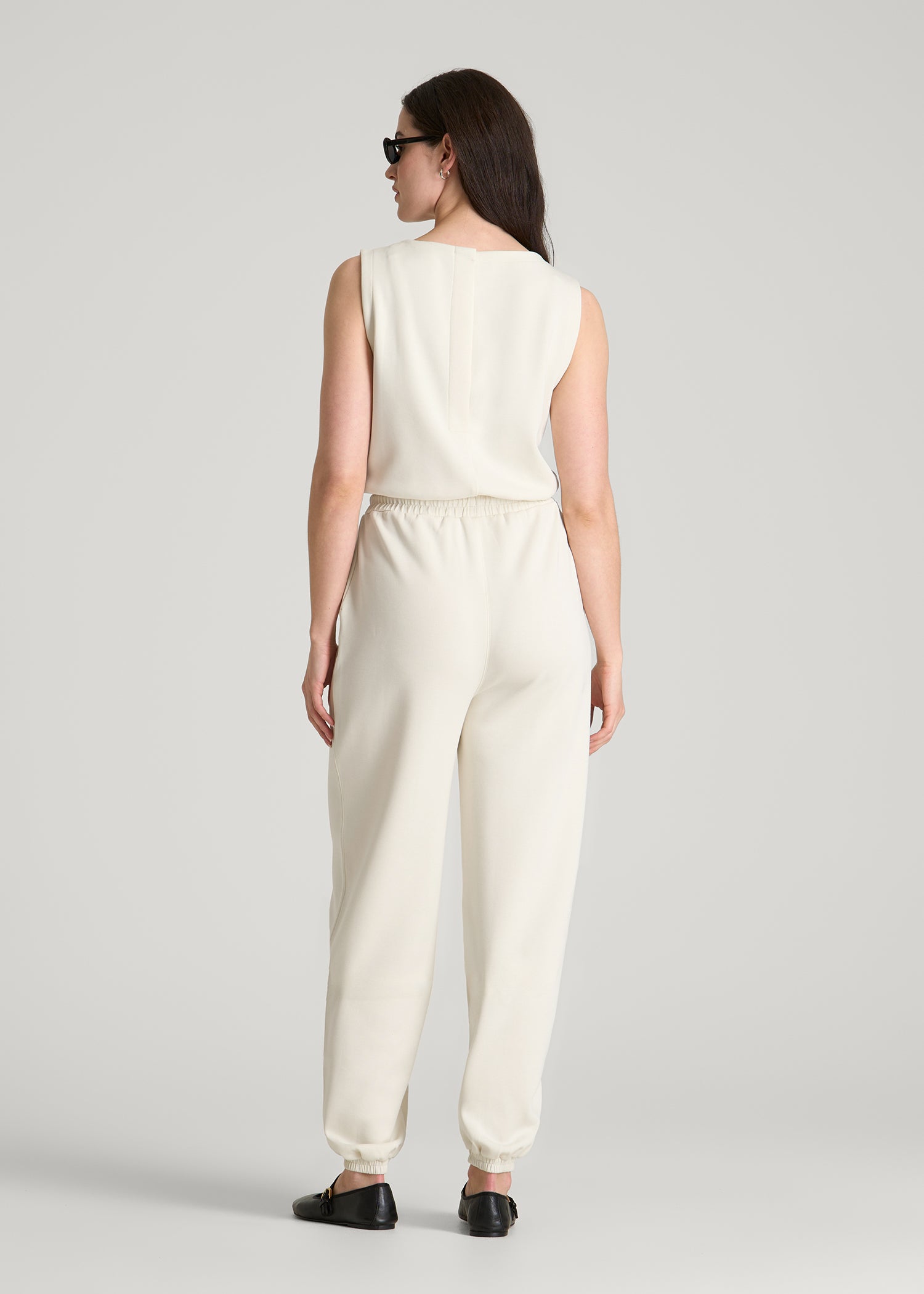 Soft Motion Sleeveless Sweatpants Jumpsuit for Tall Women in Pearl