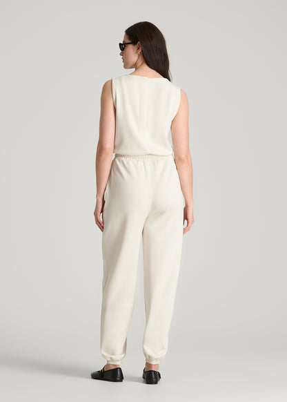 Soft Motion Sleeveless Sweatpants Jumpsuit for Tall Women in Pearl