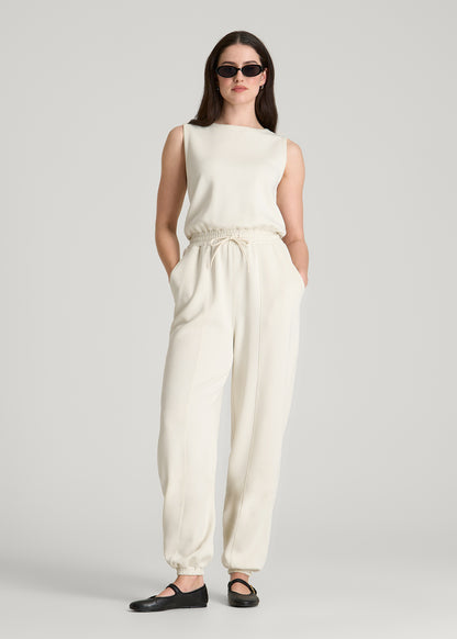 Soft Motion Sleeveless Sweatpants Jumpsuit for Tall Women in Pearl