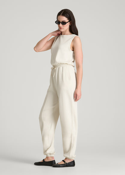 Soft Motion Sleeveless Sweatpants Jumpsuit for Tall Women in Pearl