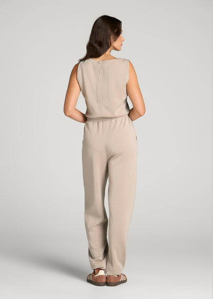 Soft Motion Sleeveless Sweatpants Jumpsuit for Tall Women in Simply Taupe