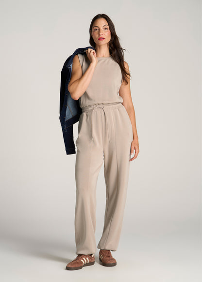 Soft Motion Sleeveless Sweatpants Jumpsuit for Tall Women in Simply Taupe