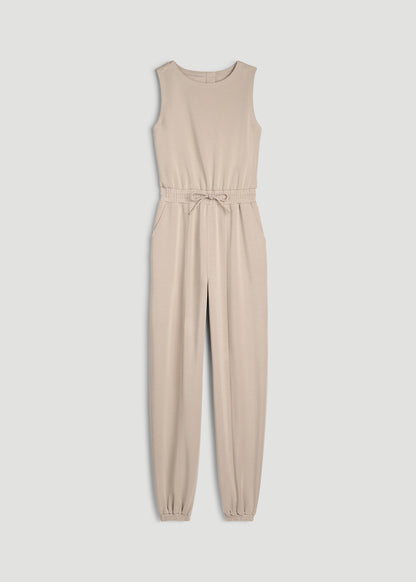 Soft Motion Sleeveless Sweatpants Jumpsuit for Tall Women in Simply Taupe