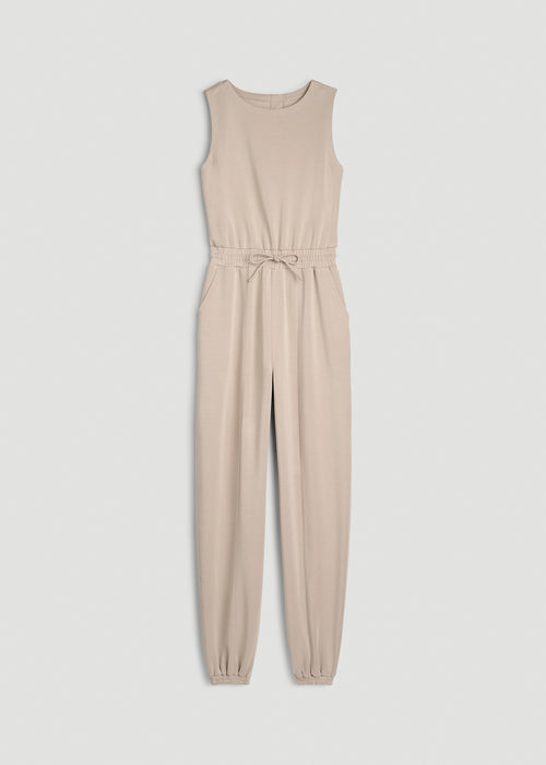 Soft Motion Sleeveless Sweatpants Jumpsuit for Tall Women in Simply Taupe