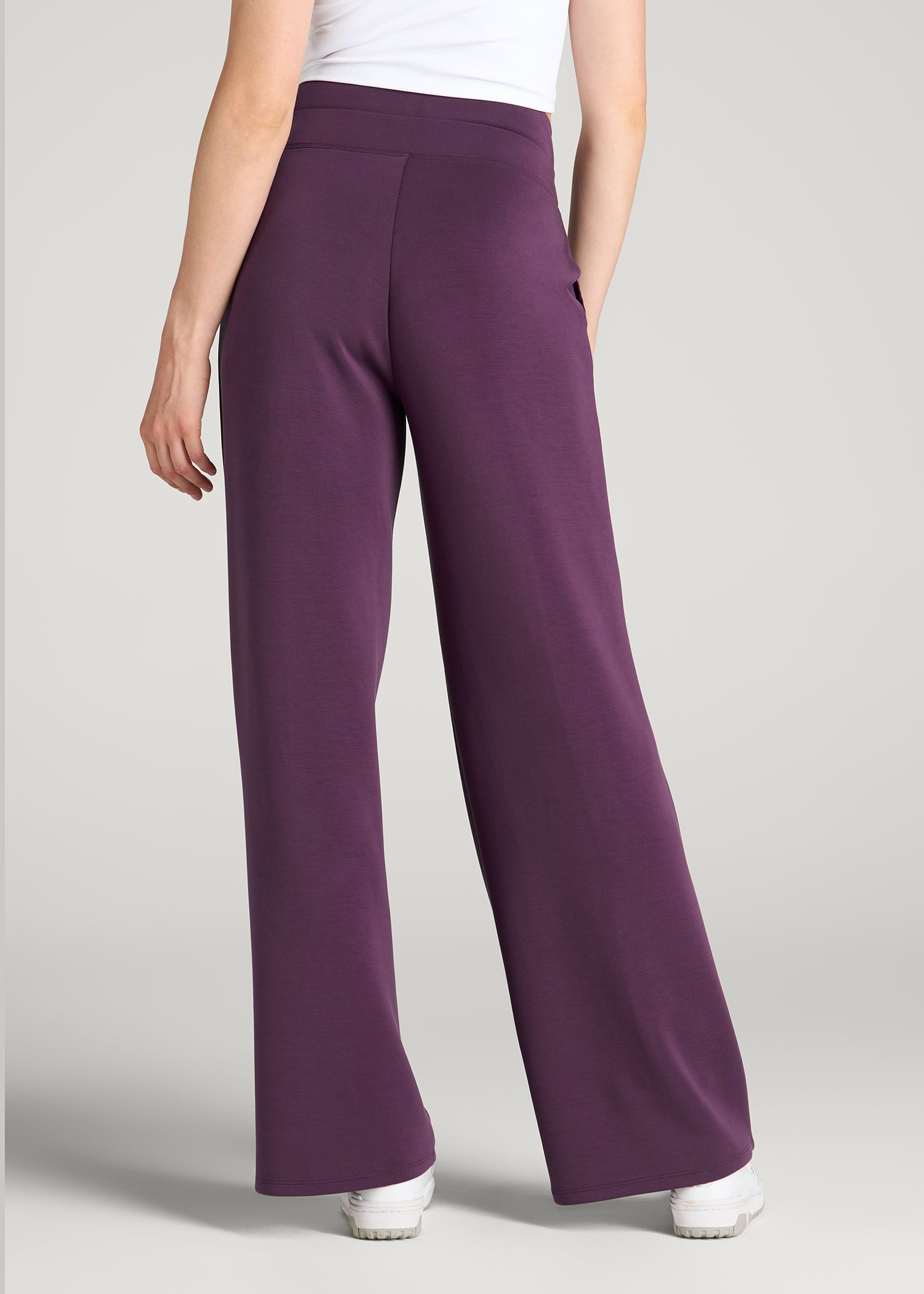 Soft Motion Wide Leg Ultra High Rise Pants for Tall Women in Aubergine