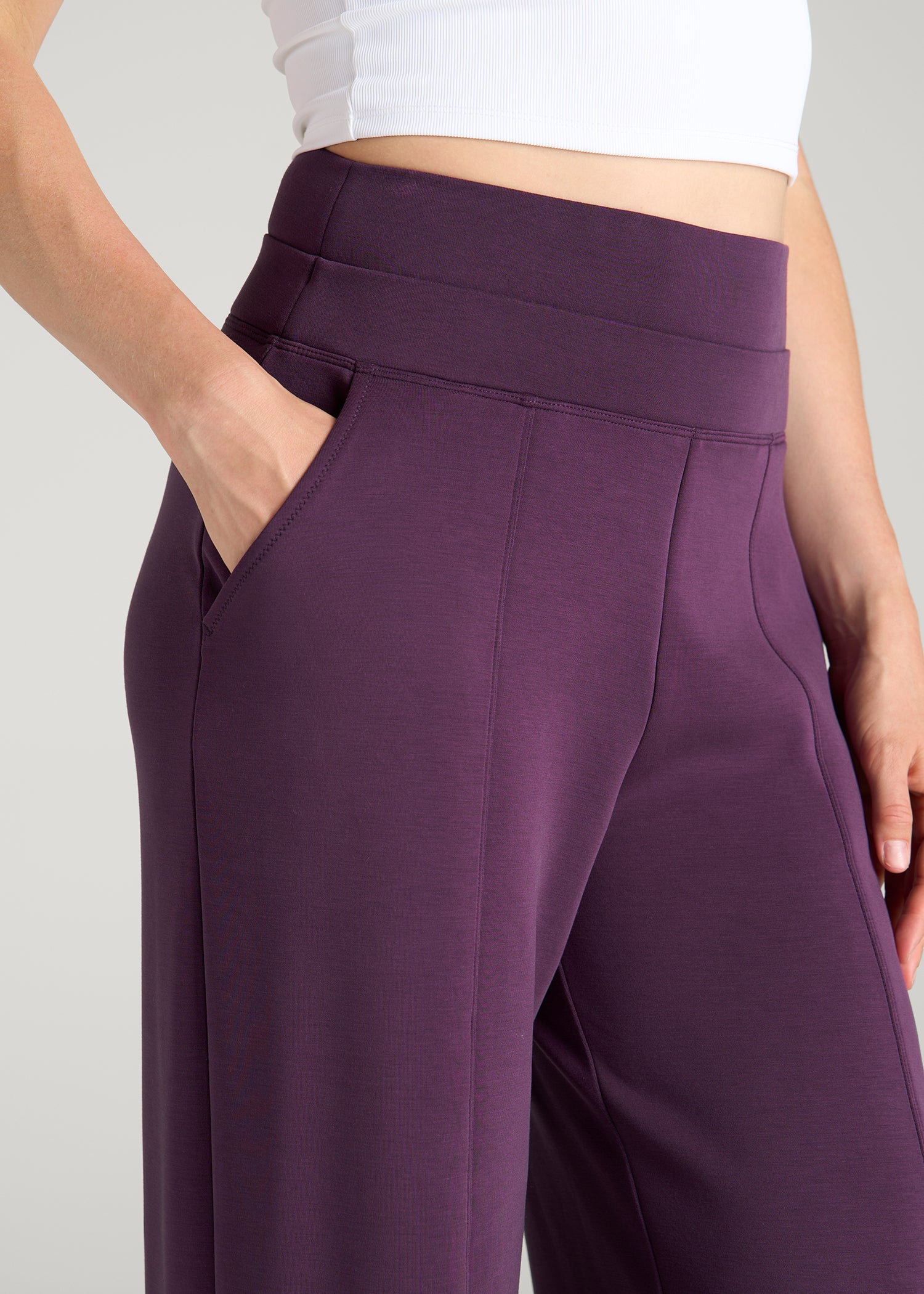 Soft Motion Wide Leg Ultra High Rise Pants for Tall Women in Aubergine