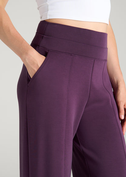 Soft Motion Wide Leg Ultra High Rise Pants for Tall Women in Aubergine