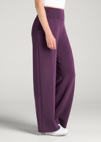 Soft Motion Wide Leg Ultra High Rise Pants for Tall Women in Aubergine
