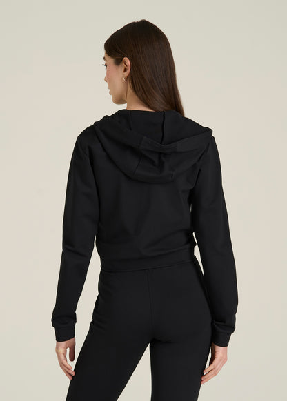 Soft Flex Ponte Cropped Hoodie for Tall Women in Black