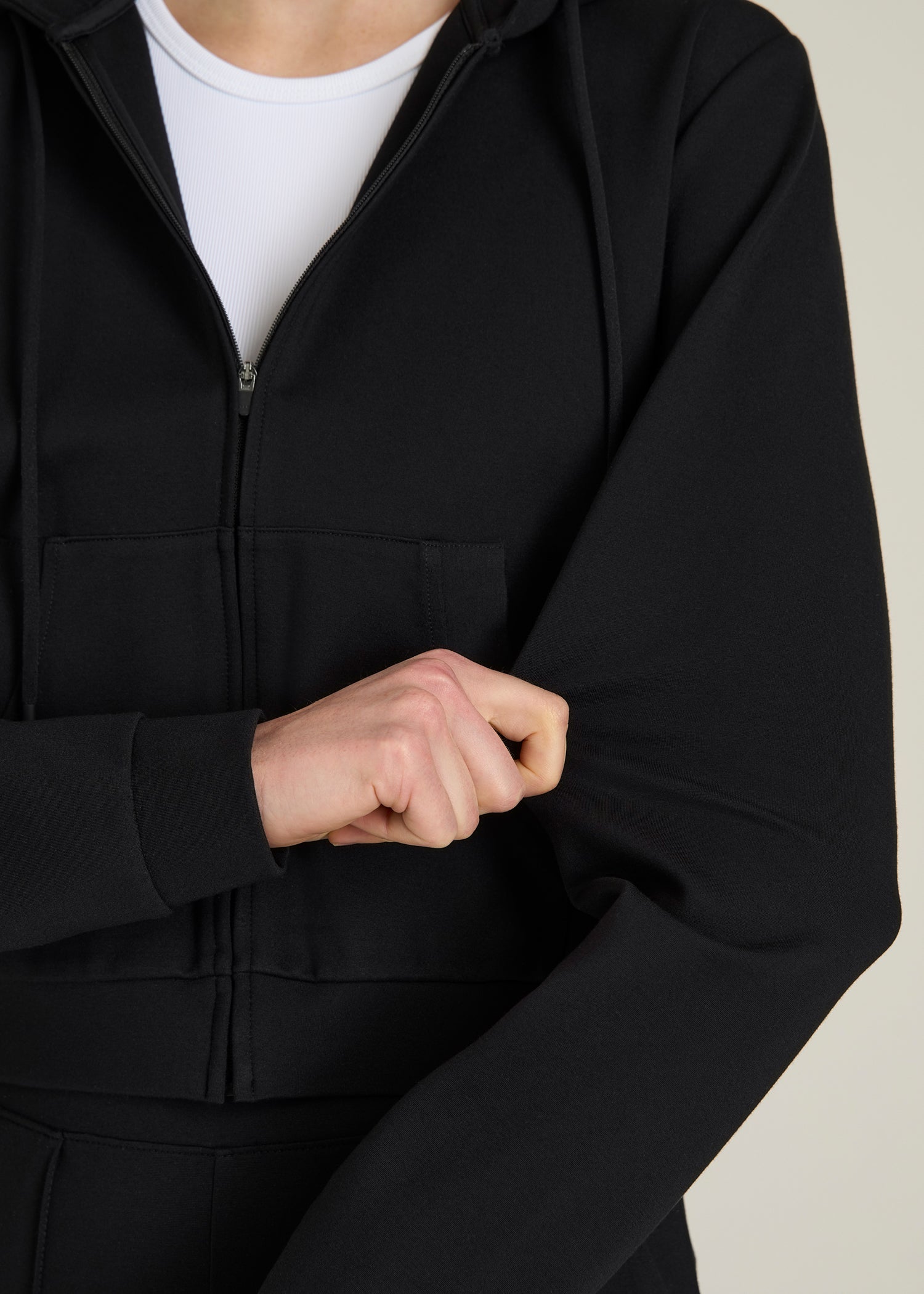 Soft Flex Ponte Cropped Hoodie for Tall Women in Black