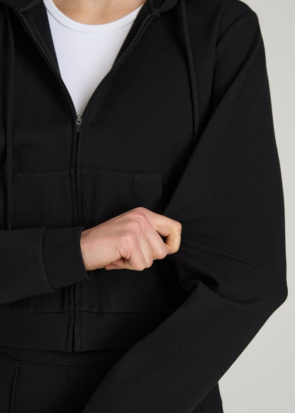 Soft Flex Ponte Cropped Hoodie for Tall Women in Black