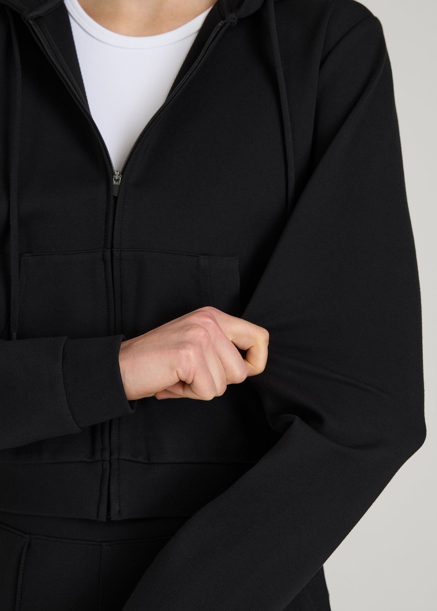 Soft Flex Ponte Cropped Hoodie for Tall Women in Black