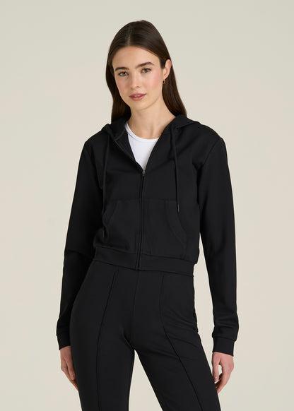 Soft Flex Ponte Cropped Hoodie for Tall Women in Black
