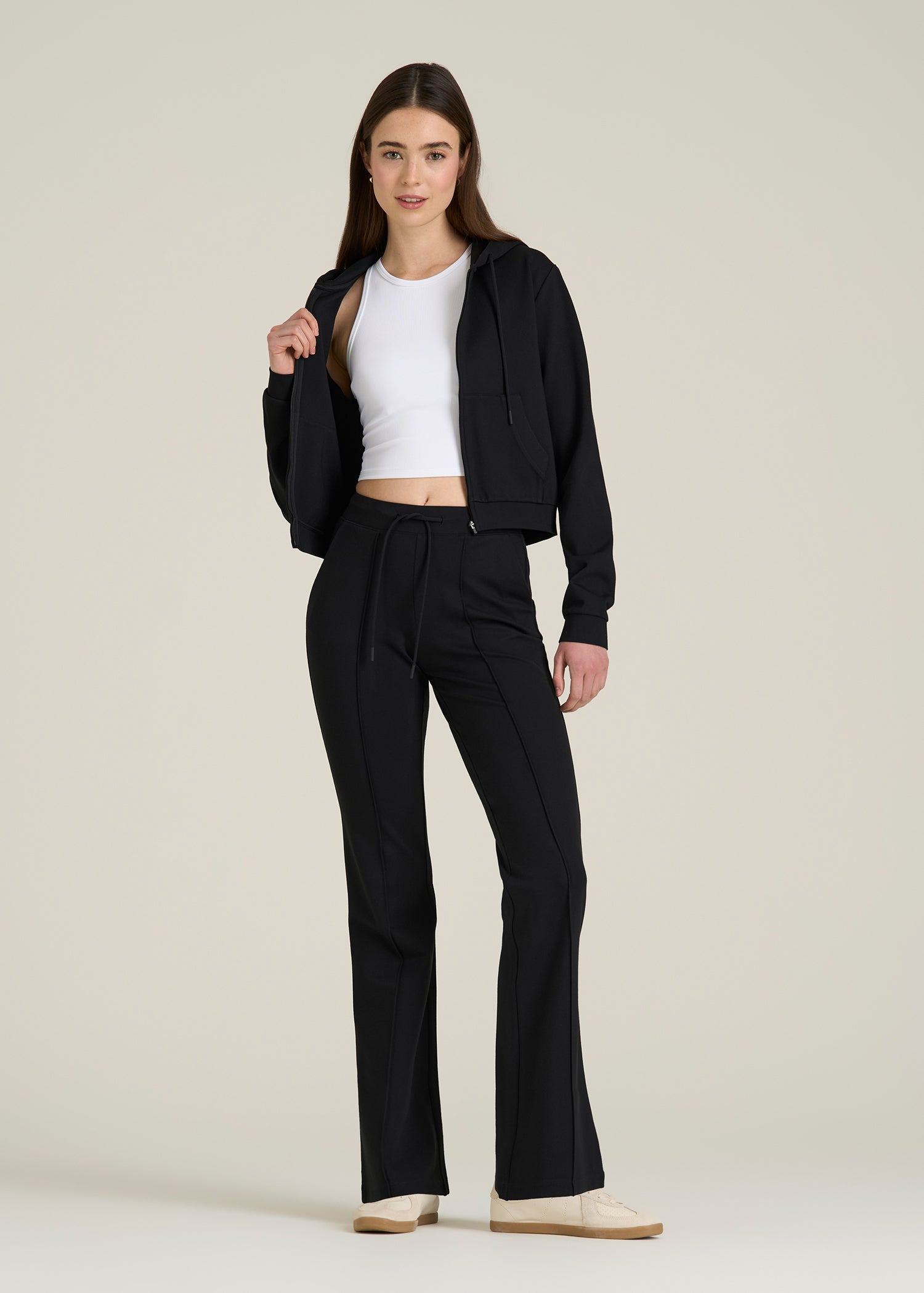Soft Flex Ponte Cropped Hoodie for Tall Women in Black
