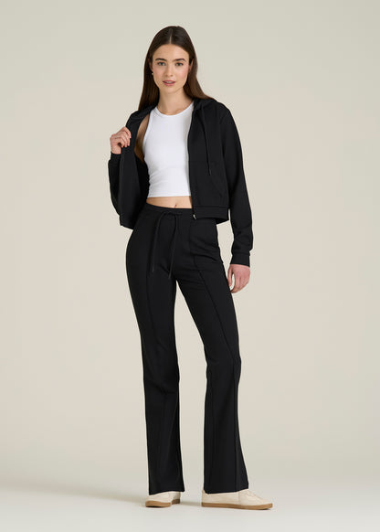 Soft Flex Ponte Cropped Hoodie for Tall Women in Black