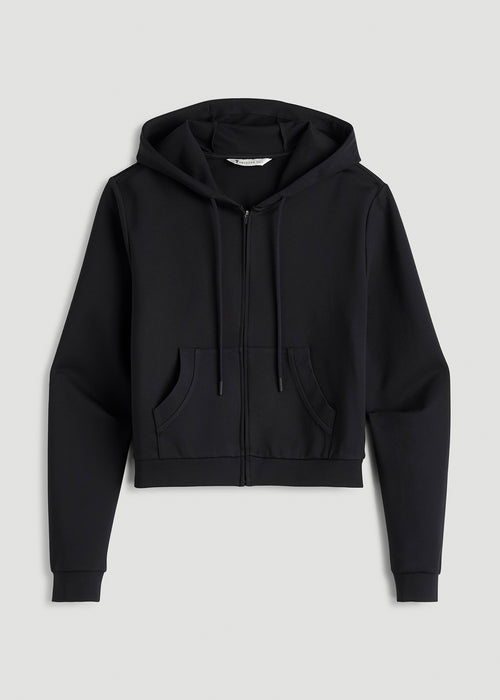 Soft Flex Ponte Cropped Hoodie for Tall Women in Black