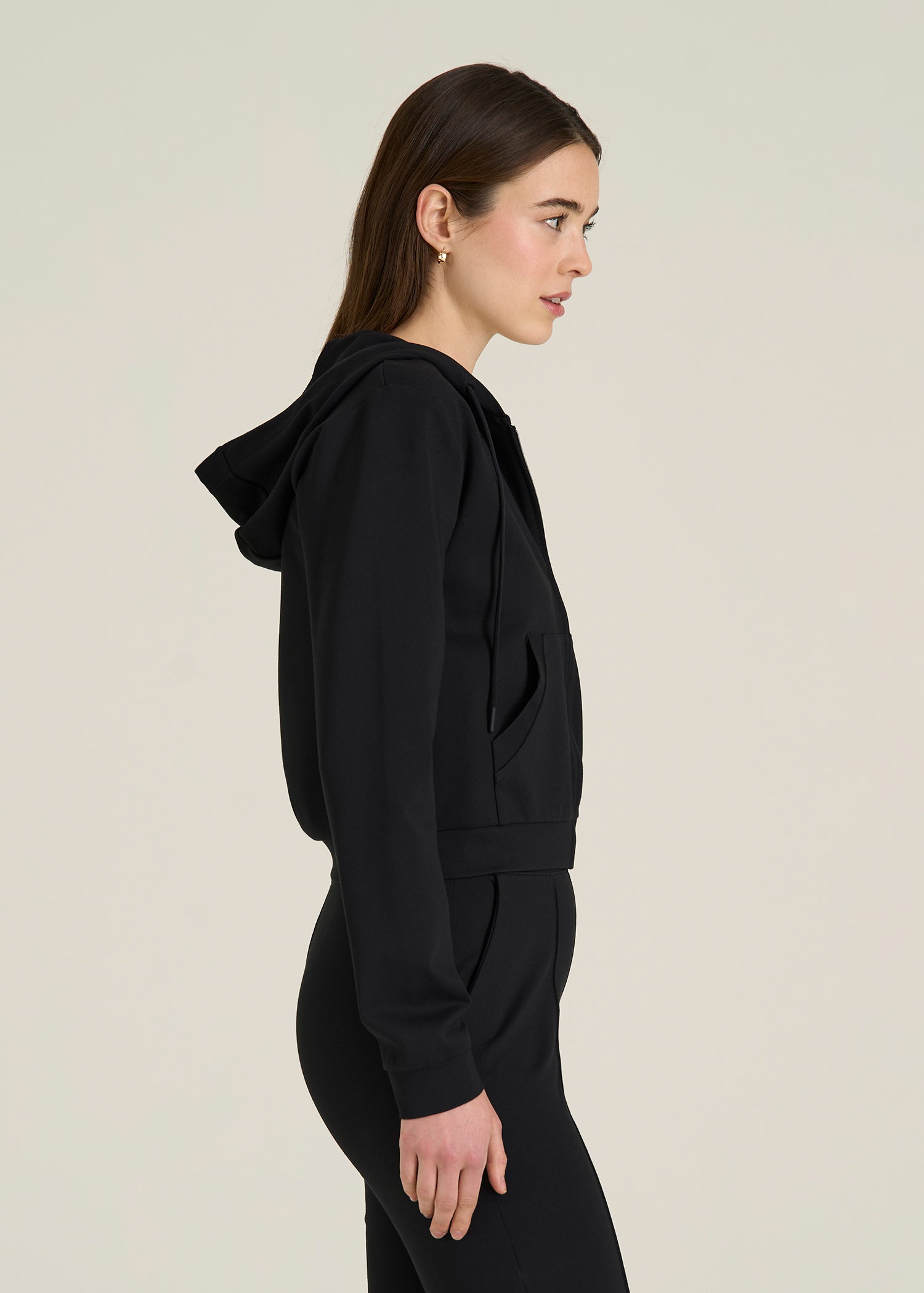 Soft Flex Ponte Cropped Hoodie for Tall Women in Black