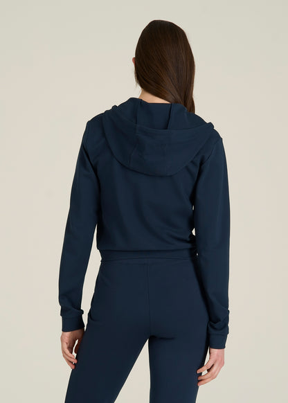 Soft Flex Ponte Cropped Hoodie for Tall Women in Navy