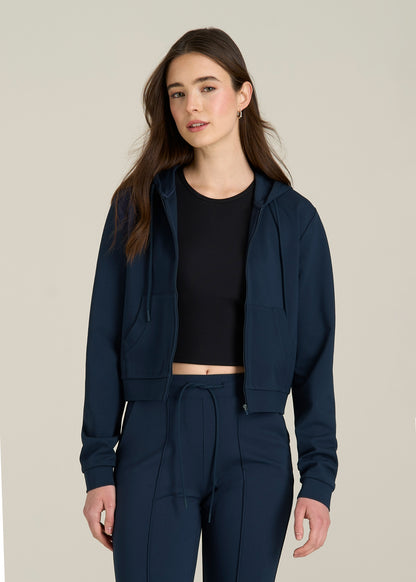 Soft Flex Ponte Cropped Hoodie for Tall Women in Navy