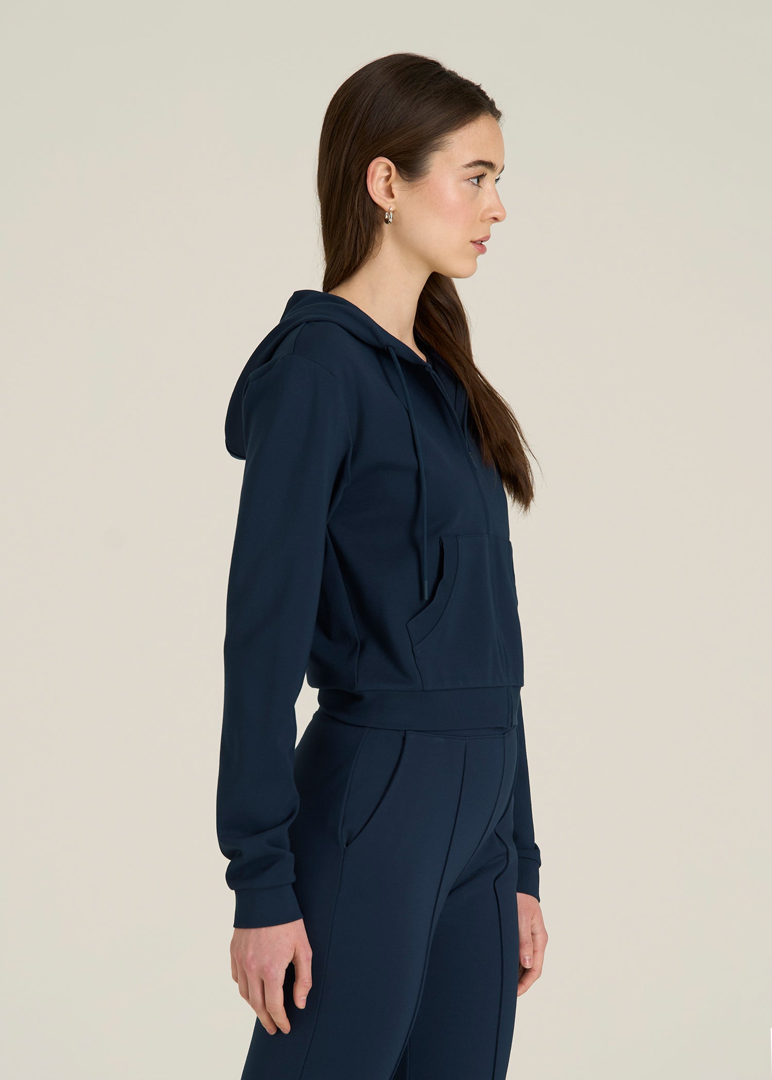 Soft Flex Ponte Cropped Hoodie for Tall Women in Navy