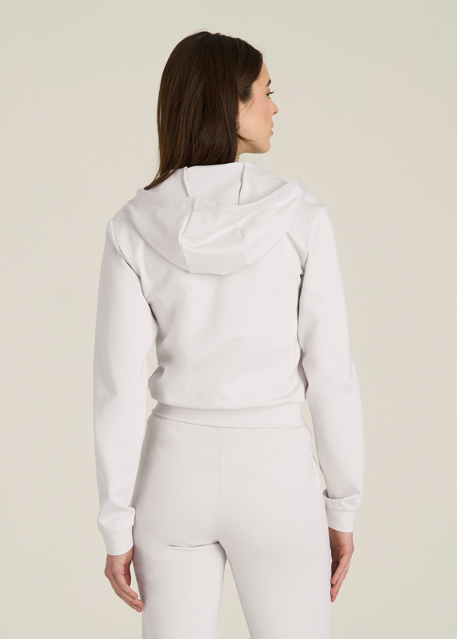 Soft Flex Ponte Cropped Hoodie for Tall Women in White Sand