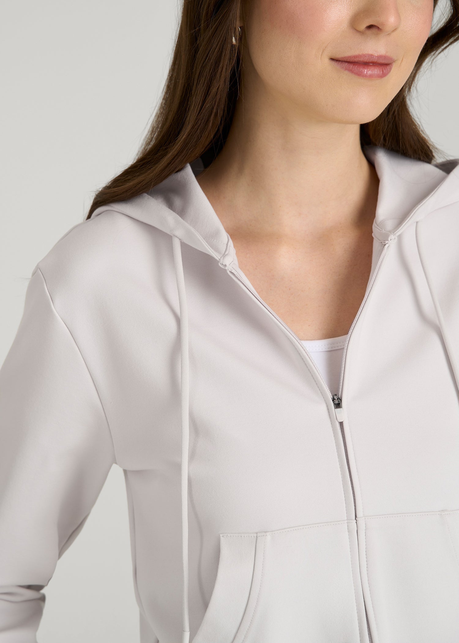 Soft Flex Ponte Cropped Hoodie for Tall Women in White Sand
