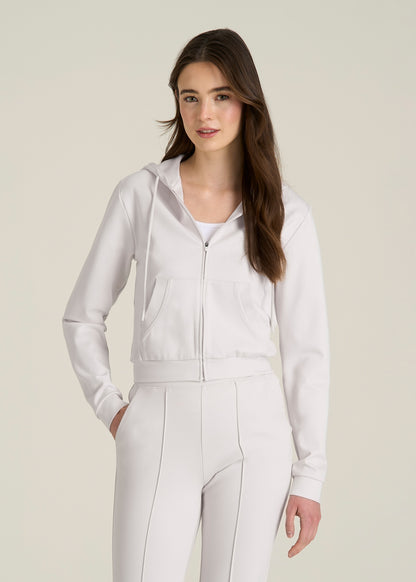 Soft Flex Ponte Cropped Hoodie for Tall Women in White Sand