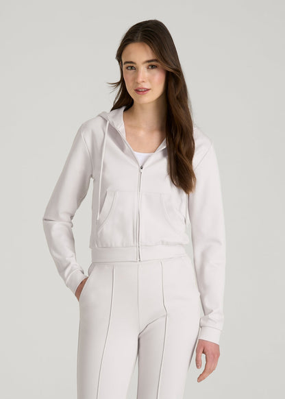 Flex Ponte Cropped Hoodie for Tall Women in White Sand