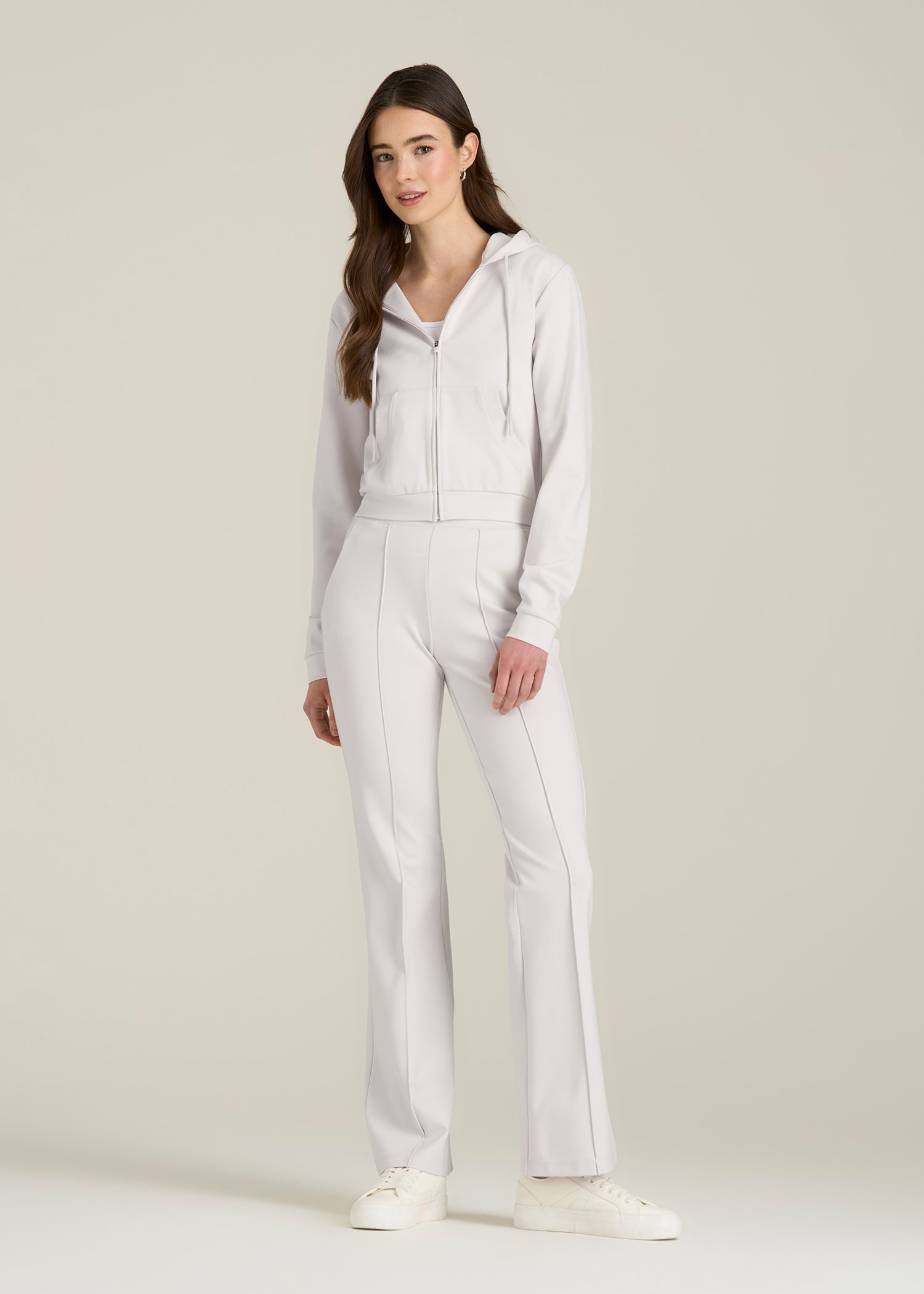 Soft Flex Ponte Cropped Hoodie for Tall Women in White Sand