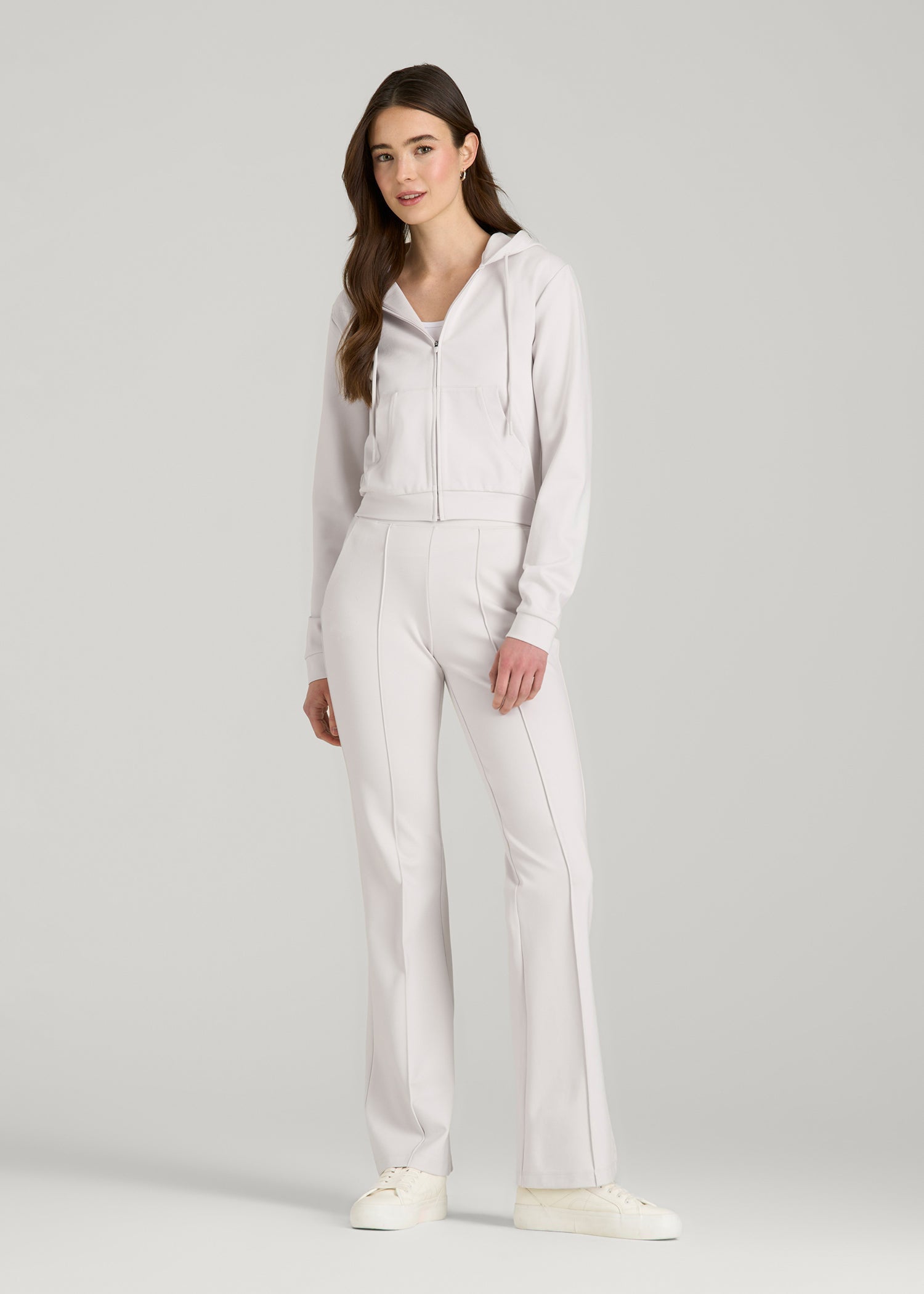 Soft Flex Ponte Cropped Hoodie for Tall Women in White Sand