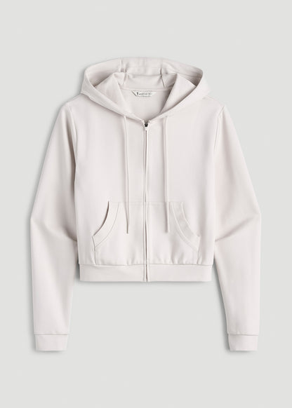 Soft Flex Ponte Cropped Hoodie for Tall Women in White Sand