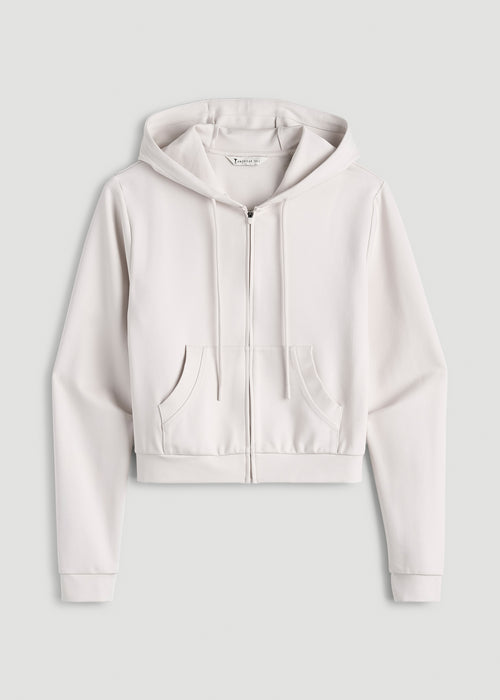 Soft Flex Ponte Cropped Hoodie for Tall Women in White Sand