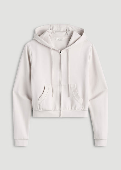 Flex Ponte Cropped Hoodie for Tall Women in White Sand
