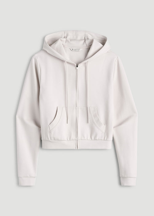 Flex Ponte Cropped Hoodie for Tall Women in White Sand