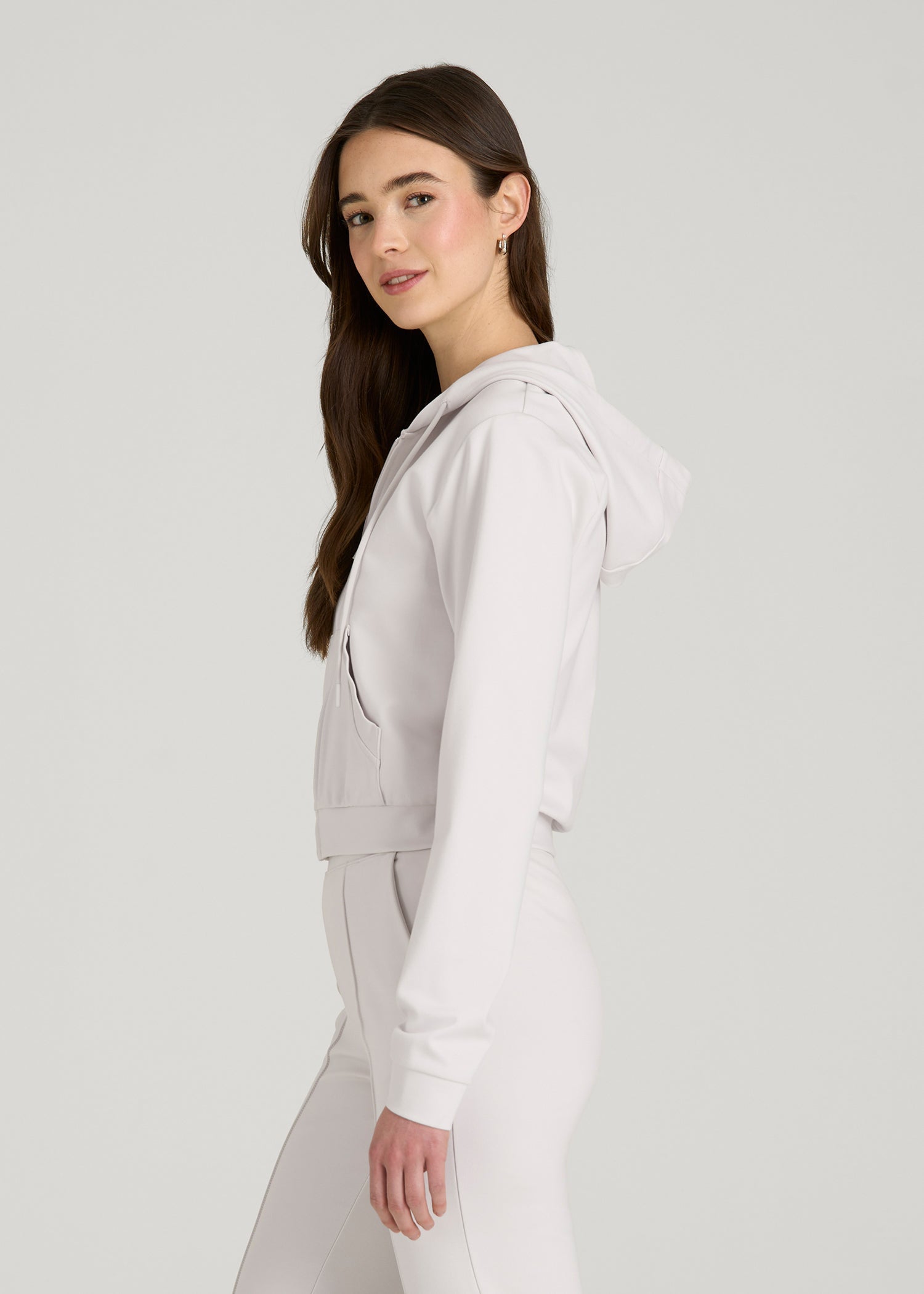 Soft Flex Ponte Cropped Hoodie for Tall Women in White Sand