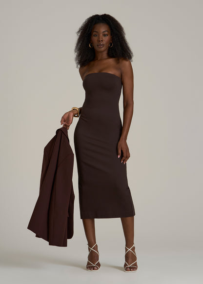 Soft Flex Ponte Fitted Bustier Dress for Tall Women in Espresso