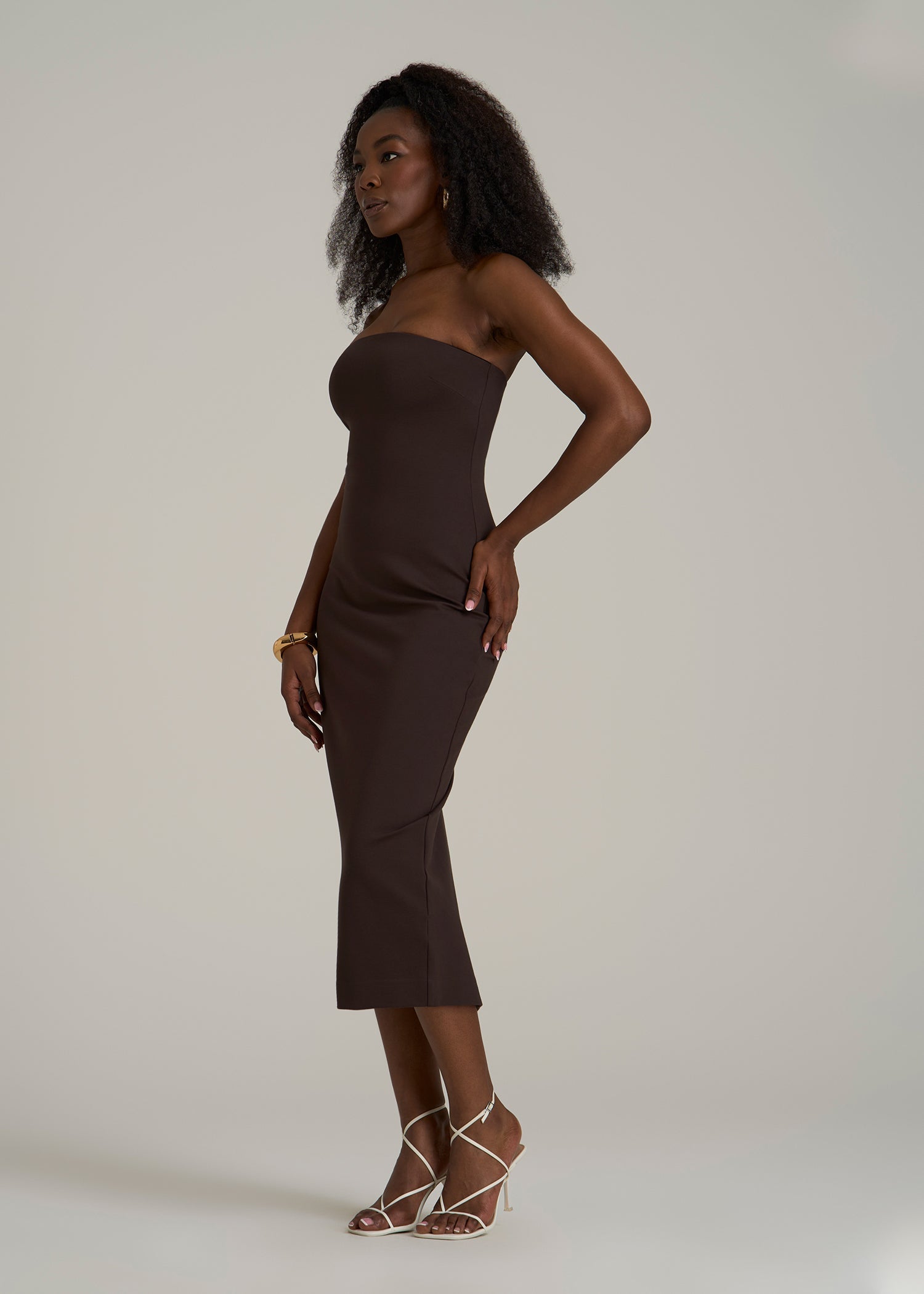Soft Flex Ponte Fitted Bustier Dress for Tall Women in Espresso