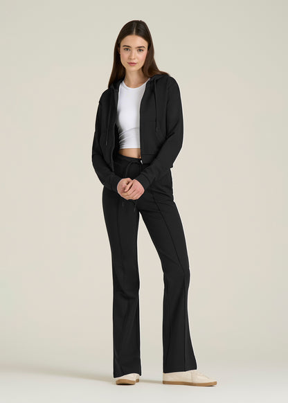 Soft Flex Ponte Flare Pants with Drawcord for Tall Women in Black