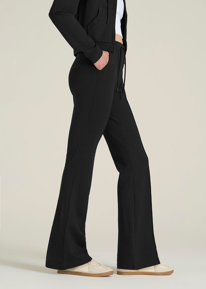 Soft Flex Ponte Flare Pants with Drawcord for Tall Women in Black