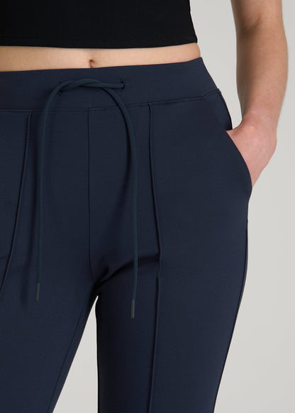 Soft Flex Ponte Flare Pants with Drawcord for Tall Women in Navy