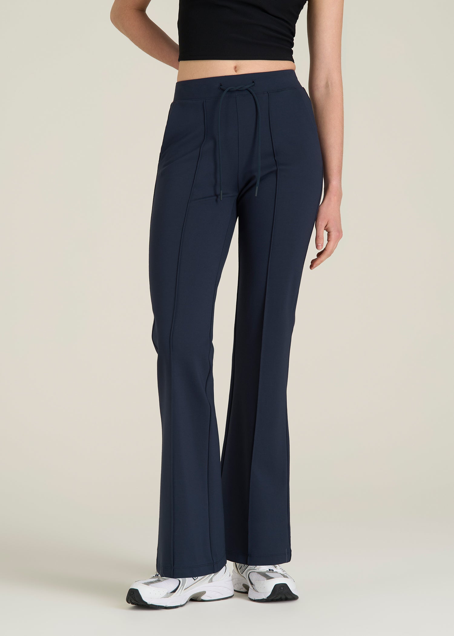 Soft Flex Ponte Flare Pants with Drawcord for Tall Women in Navy